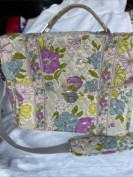 Vera Bradley Handbags - Vera Bradley Quilted Floral Laptop Satchel in Beige, Purple & Blue